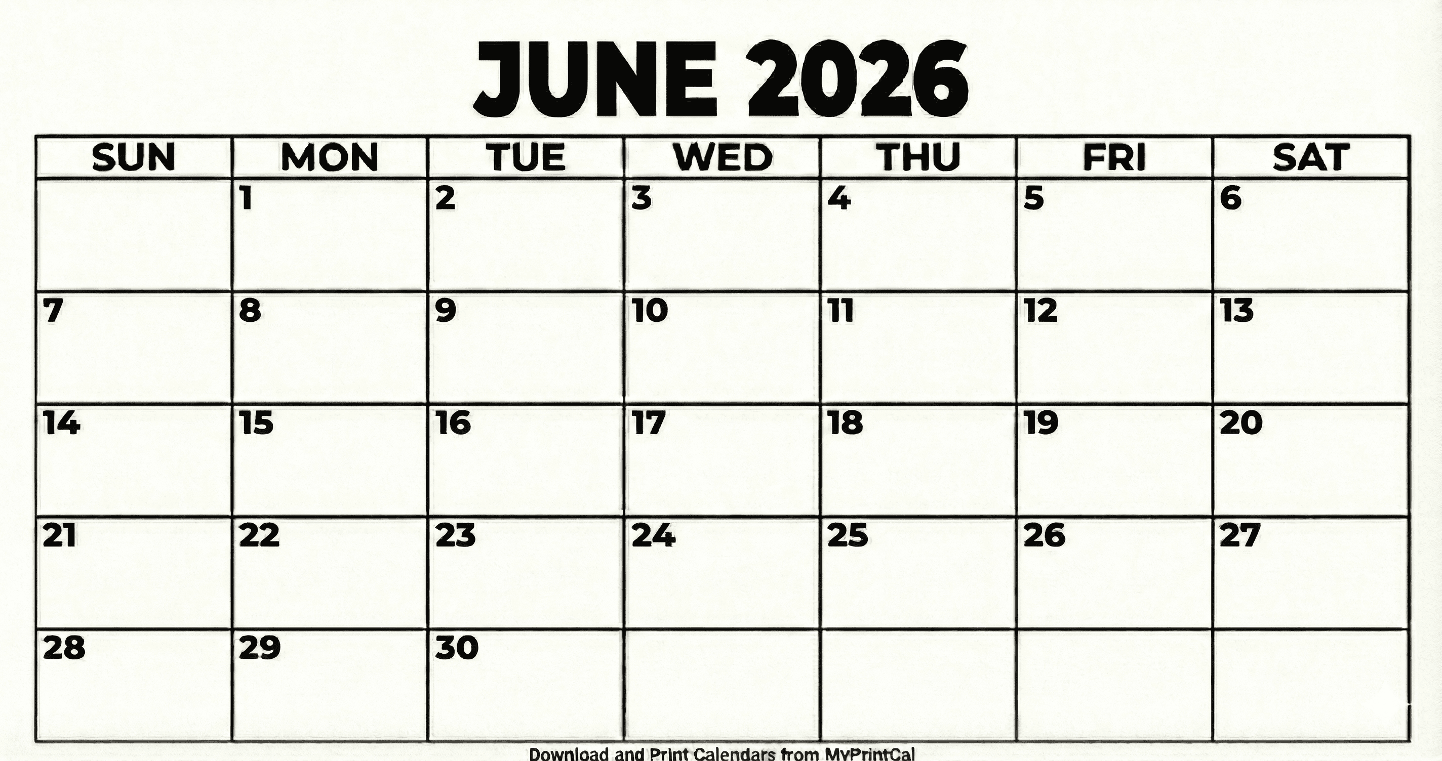 Printable June 2026 calendar