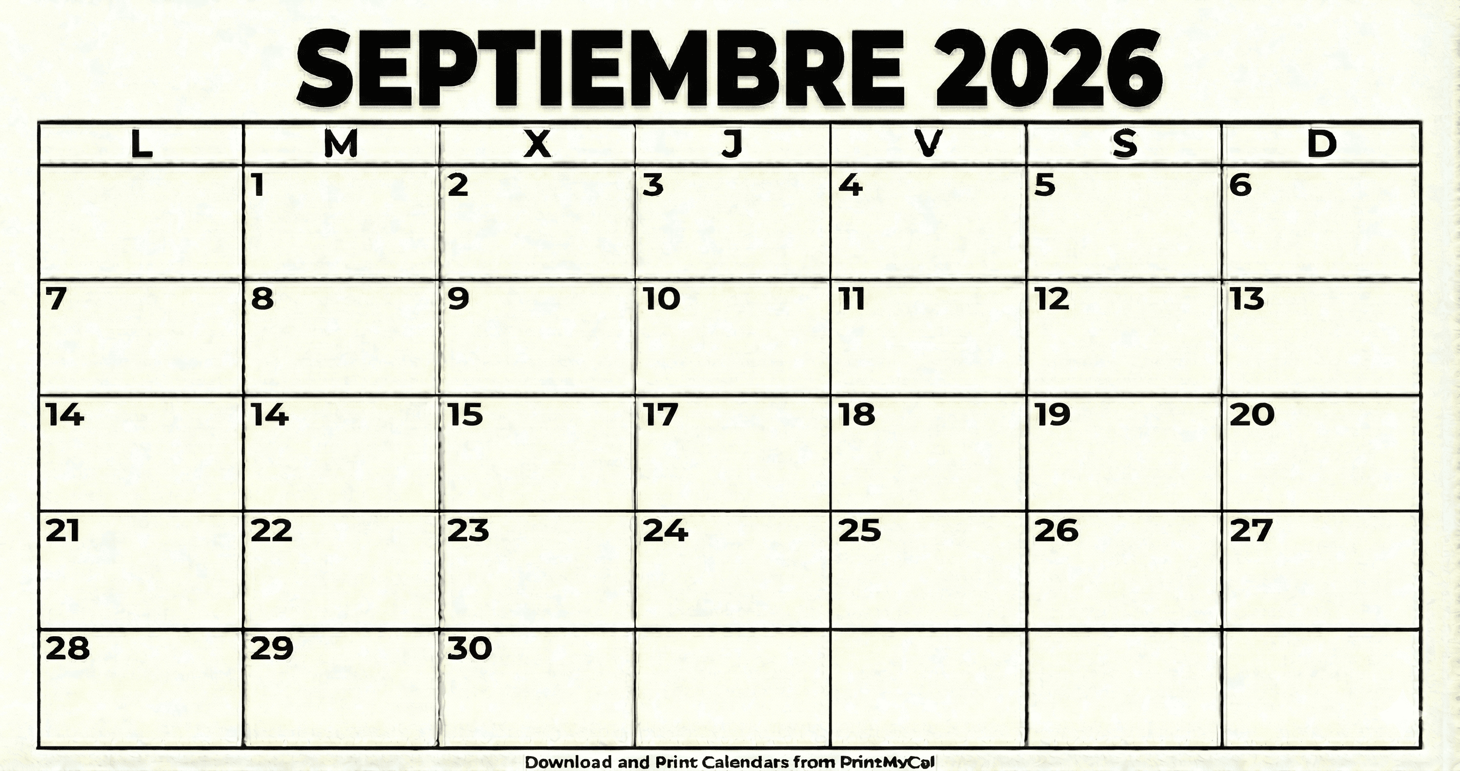 Calendario Septiembre 2026 para imprimir
