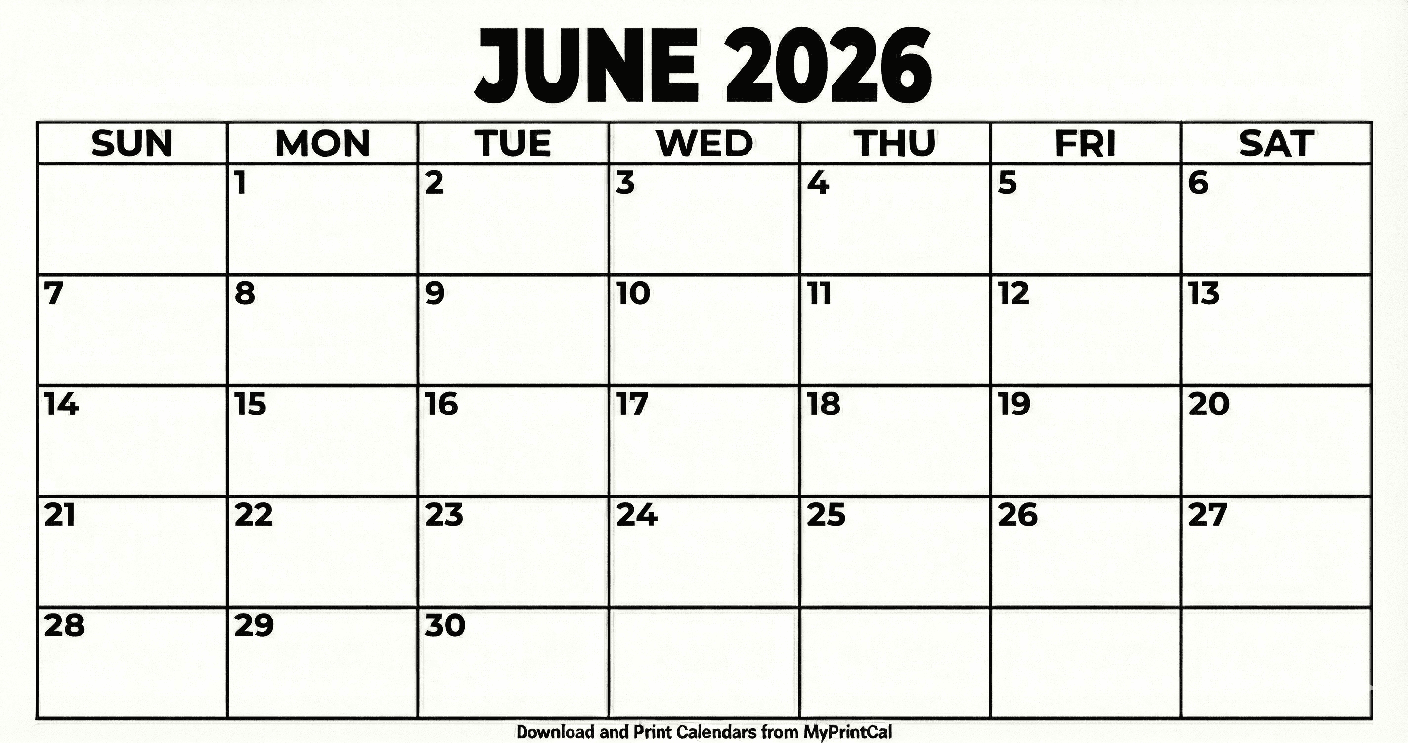 Printable June 2026 calendar