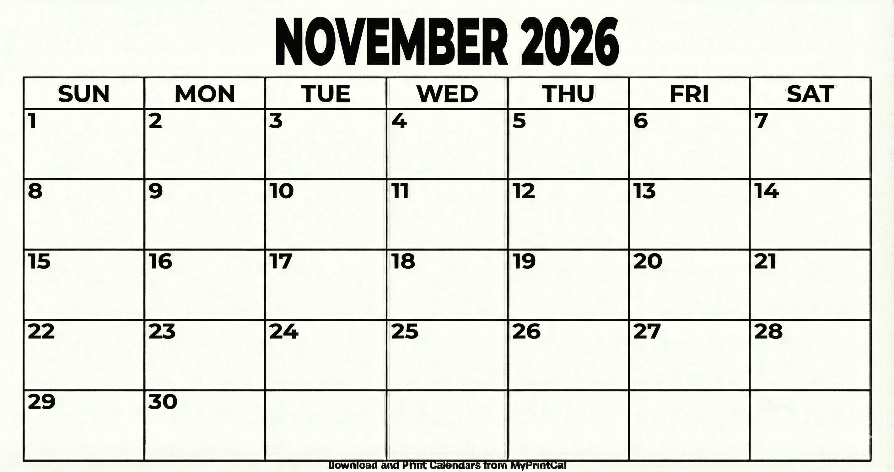 Printable November 2026 calendar