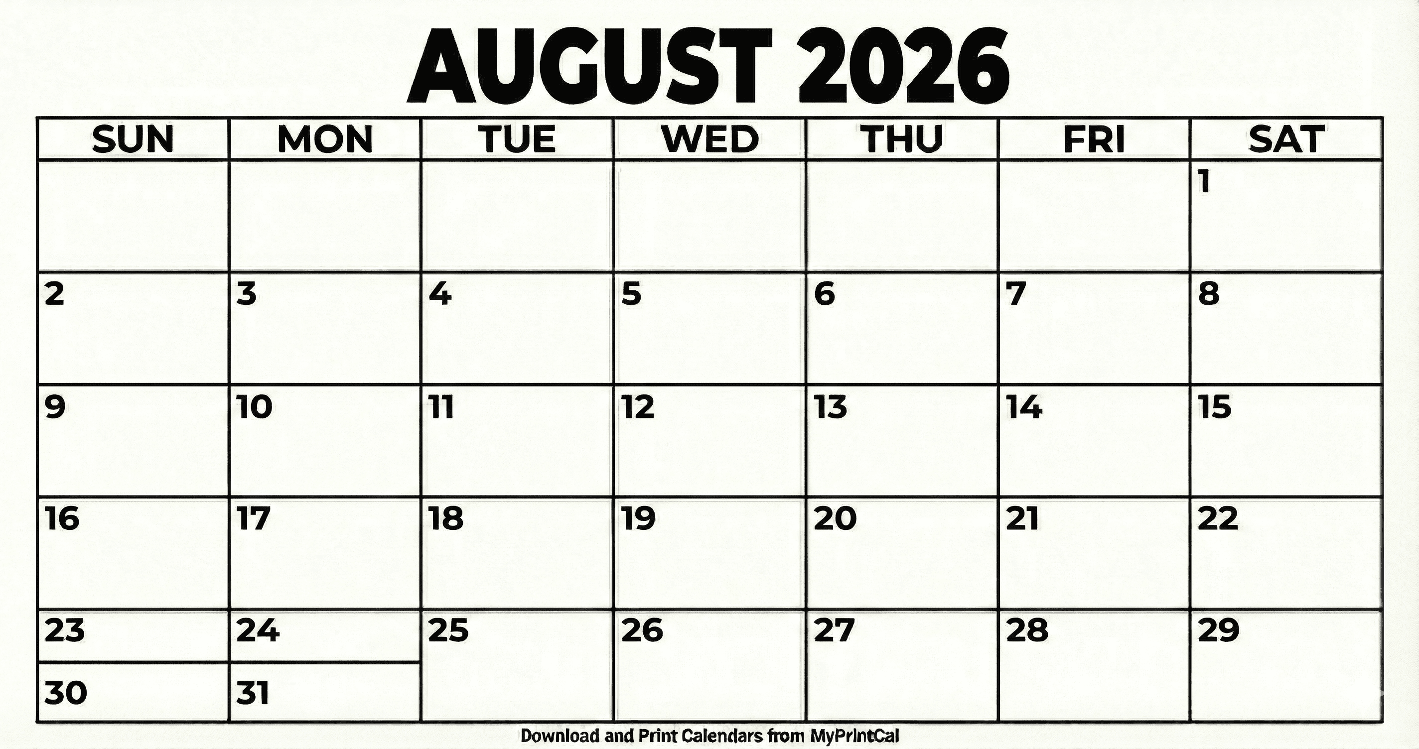 August 2026 calendar (with holidays)