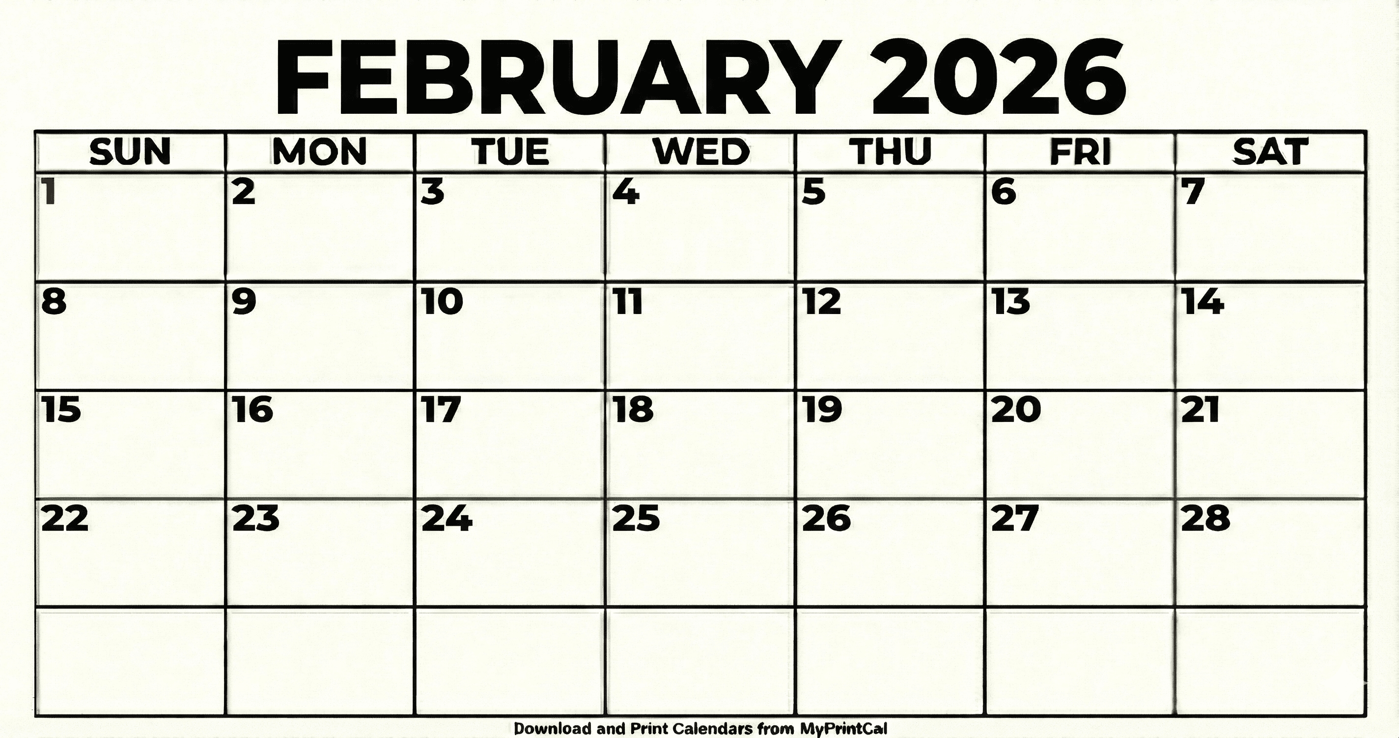 February 2026 calendar (with holidays)