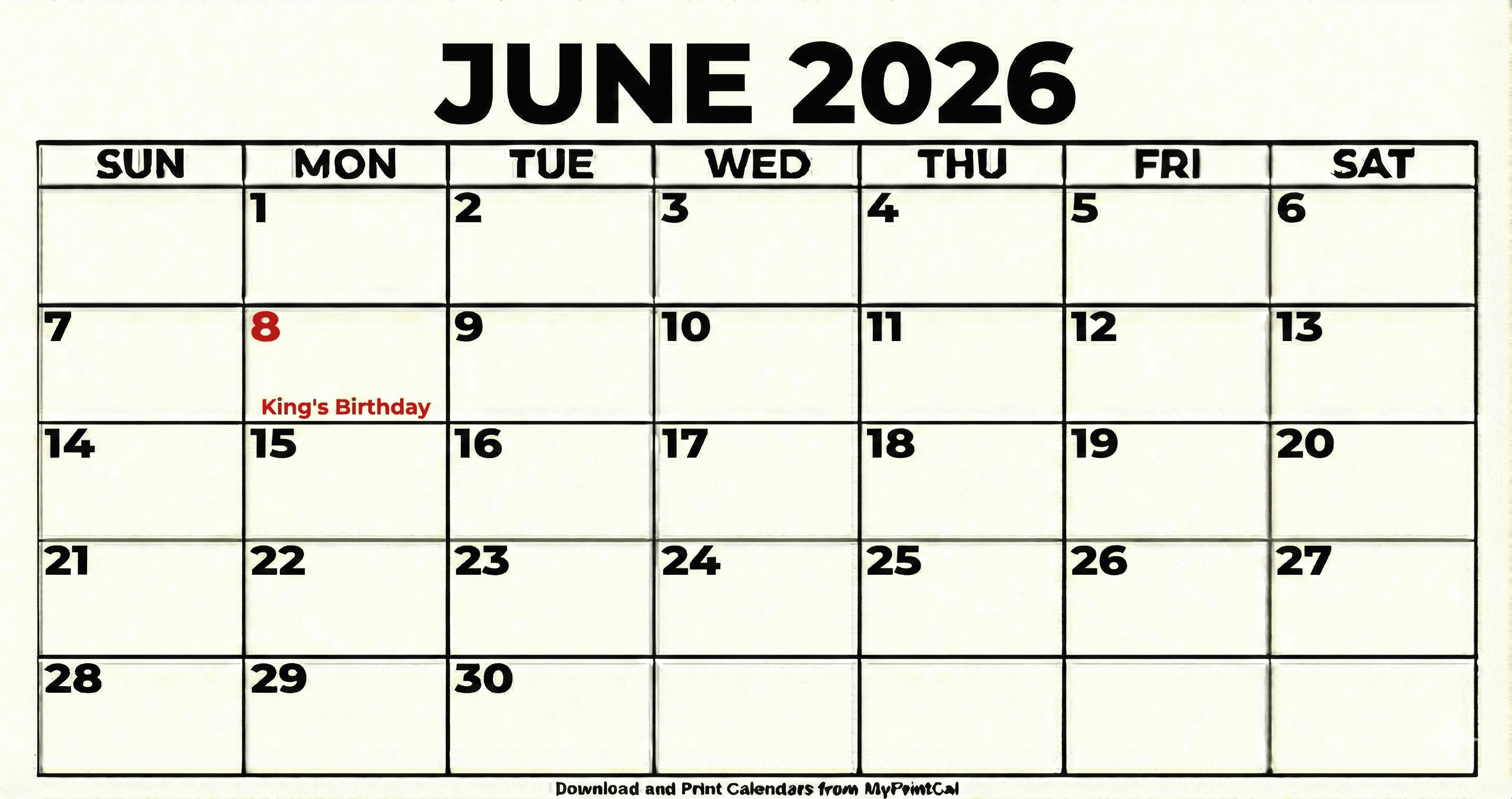 Printable June 2026 calendar