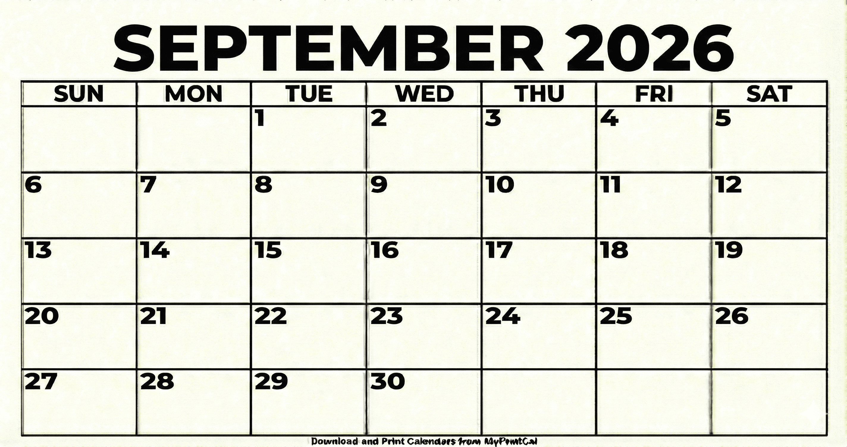 Printable September 2026 calendar